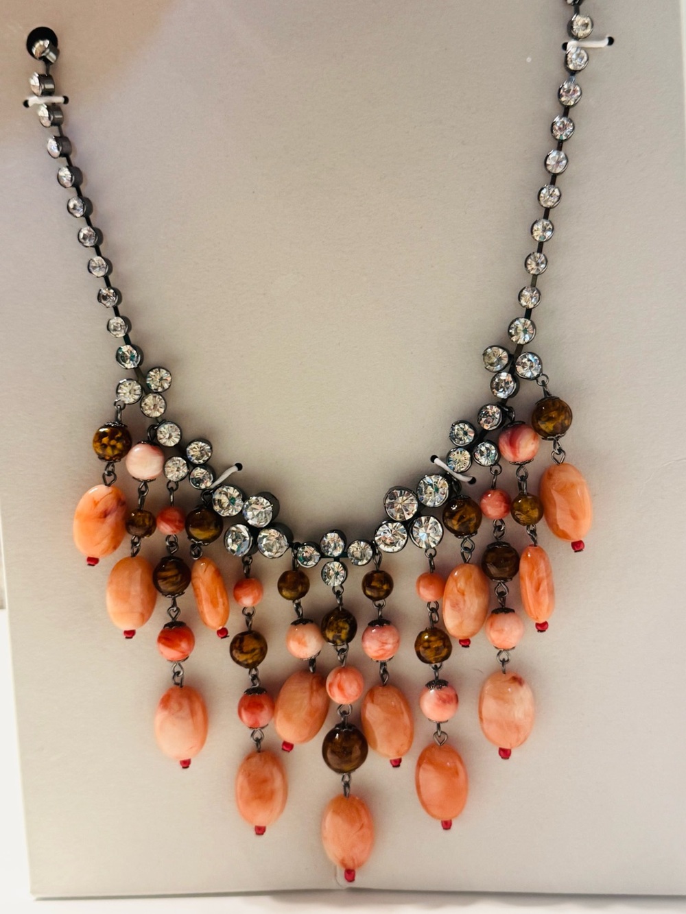 NWT Zara Statement Peach Coral Beaded Drop Necklace